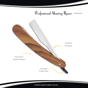 Le rasoir de barbier professionnel en bois à bord droit Hustler-Shavette à gorge coupée de qualité salon - Product Image 2