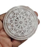 Sous-verre en sélénite naturelle sculpté à la main, symbole de la vie florale, pour la guérison Reiki, vente en gros, cristal rond