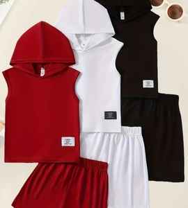 ชุดเสื้อผ้าลำลองสำหรับผู้ชายชุดกางเกงขาสั้นมีฮู้ดแขนสั้นผ้าฝ้าย/โพลีเอสเตอร์ผ้าเทอร์รี่ระบายอากาศได้ดีสำหรับฤดูร้อน - Product Image 4