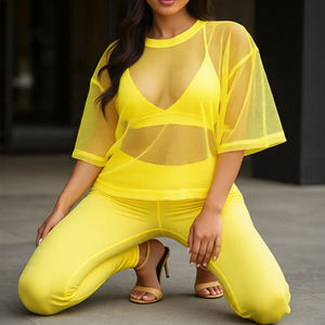 Women Sexy Long Sleeve 2 Piece Sheer Mesh <b>T</b> <b>Shirts</b> Flare Leggings See Through Sets Ladies Beach <b>Swim</b> Sheer Mesh Two Piece Sets - Product Image 5