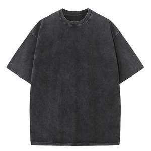 T-shirts vintage avec logo personnalisé 100% coton noir uni Impression de t-shirt lavé à l'acide pour couple en coton uni - Product Image 1