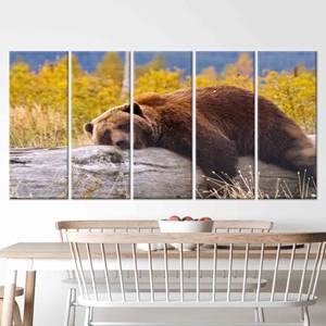 งานศิลปะบนผ้าใบพิมพ์ลาย: หมีสีน้ำตาลกำลังพักผ่อนบนท่อนไม้,5P:ห่อหุ้มอย่างดี - Product Image 1