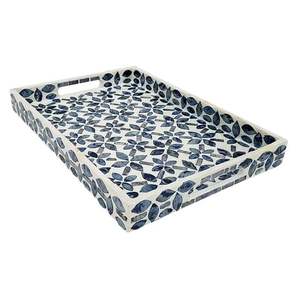 Bandeja de servicio Rectangular con incrustaciones de hueso hechas a mano de calidad genuina, diseño de hojas de tamaño personalizado de resina negra para uso en restaurante en casa - Product Image 3