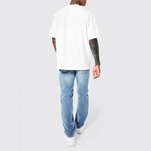 Men Oversized Solid White <b>Mock</b> <b>Neck</b> Short Sleeve T-shirt Drop Shoulder Breathable Quick Dry Sustainable Thick Cotton <b>Top</b> - Product Image 2