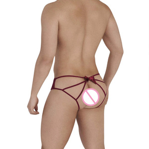 Cintura baja Micro Perspectiva Encaje Hombre Triángulo Cama Atractivo Bolso pequeño Hip Sexy Boys Ropa interior Pantalones planos finos - Product Image 2