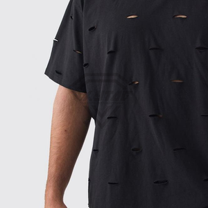 High Quality Cotton <b>Men's</b> Oversized T-<b>Shirts</b> Distressed Print Light and Casual Short Sleeve Design Customizable Solid Colors - Product Image 2