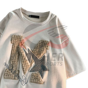 Diseño personalizado ropa bajo Moq Chenille bordado Logo Oversized Hip Hop bordado Puff impresión Camisetas cuello redondo - Product Image 1