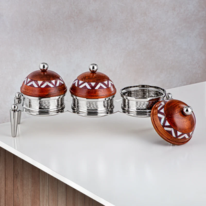 Bols indiens modernes en argent et or sous dattes émaillées Bols à noix et bols à fruits Or et argent Design tunisien arabe - Product Image 5