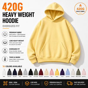 เสื้อฮู้ดดี้หนัก 420 กรัม ผ้าคอตตอนผสม 65% ทรงโอเวอร์ไซส์ สไตล์สตรีทแวร์ เสื้อฮู้ดดี้เปล่า รับผลิตแบบ OEM ODM - Product Image 1