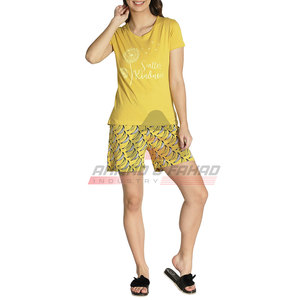 Conjunto de manga corta con logotipo personalizable, conjunto corto deportivo estampado para mujer, conjunto corto de algodón 2025 al por mayor para mujer - Product Image 1