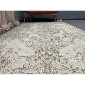 Tapis turc vintage, tapis de 5,7 x 9,2 pieds, grand tapis blanc à bordures - Product Image 2