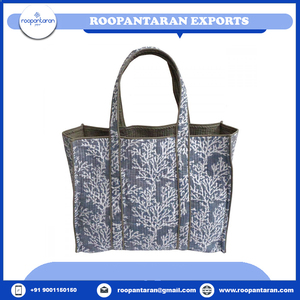 New Arrival Traditional Hand Block Printed Cotton Quilted <b>Evening</b> <b>Bags</b> Tote with Inner Pockets on Sale - Product Image 4