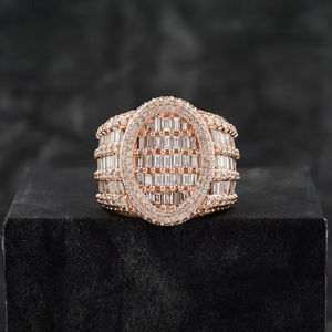 แหวนฮิปฮอปเพชรโมอีส14 KT สีทองคำขาวสำหรับผู้ชาย - Product Image 1