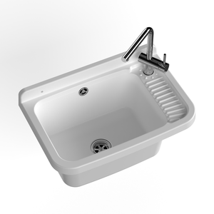 Lavabo Moderno Mongardi Bianco 50L in Resina Multiuso da Parete 33.5D 24H cm Resistente agli Acidi per Uso Interno ed Esterno - Product Image 2