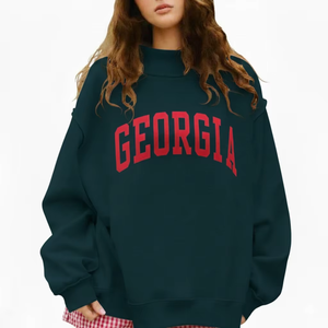 Sweat-shirt à col montant oversize pour femme, en coton mélangé doux, coupe ample, streetwear, mode d'hiver, badge à paillettes - Product Image 1