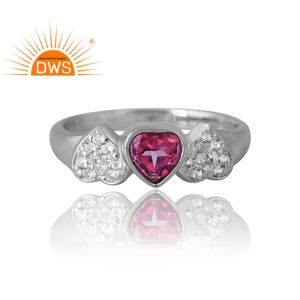 Nouveautés Bague en argent plaqué palladium avec topaze rose naturelle et topaze blanche Fabricant de bijoux de conception personnalisée - Product Image 3