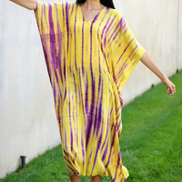 Magnifique Kaftan Indien Élégant Fait Main en Coton pour Femme, Manches Trois Quarts, Longue Robe Maxi Tie-Dye Fendue à Col en V, Prix de Gros pour l'Été