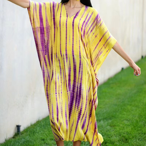 Beautiful Elegant Handmade Indian Cotton <b>Kaftan</b> Women Three Quarter Sleeve Long Maxi Tie Dye Slit V-neck <b>Summer</b> Wholesale Prices - Product Image 1