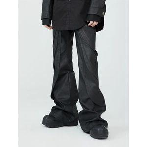 Pantalon en cuir tendance pour hommes confortable coupe ajustée matériau durable et doux et respirant pantalon droit pour hommes, droit, rayé incurvé - Product Image 6