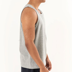 Camiseta sin mangas para hombre, corte ajustado, tejido de poliéster/algodón transpirable, para gimnasio, entrenamiento, rendimiento atlético, pedido al por mayor - Product Image 5