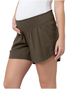 SRJ EXPORTS Short décontracté pour femme avec cordon de serrage, en mélange doux de coton et de lin, ourlet incurvé, poches et ceinture - Product Image 1