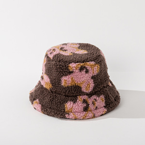 Chapeau de seau en fourrure de laine d'agneau personnalisé en gros tissu de velours motif de feuille imprimé pour les scènes de cyclisme, de pêche et de ski décontractées - Product Image 5