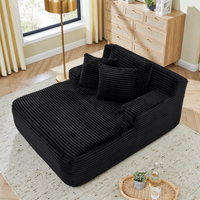 Fauteuil de relaxation individuel en velours côtelé noir, canapé de sol en mousse haute densité sans assemblage pour salon et chambre