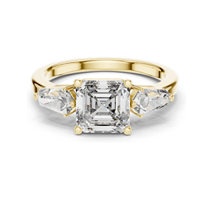 แหวนหมั้นเพชรทรง Asscher 3 เม็ด สำหรับผู้หญิง ความใส VVS-VS สี EF ทอง 18KT, 14KT, 10KT และเงิน 925 - Product Image 2