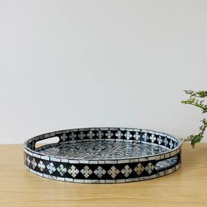 Plateau de service en incrustation d'os Beau plateau de service en incrustation d'os artisanal indien décoratif Motif floral de créateur fait à la main à bas prix - Product Image 4