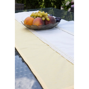 Camino de Mesa de Lino Orgánico Hecho a Mano, con Rayas de 3 Colores y Ribete de Encaje, Estilo Rústico Tejido para Decoración de Jardín, Comedor y Hogar - Product Image 3