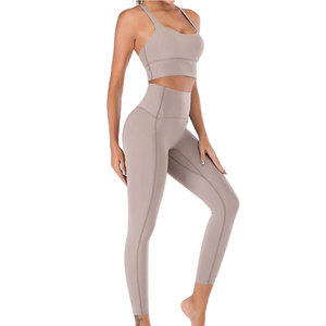 Diseña Tu Propio Conjunto de Yoga para Mujer, Patrón Sólido, Ecológico, Transpirable, Spandex/Poliéster, 2 Piezas, Ropa Deportiva para Gimnasio en Venta - Product Image 1