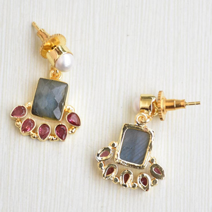 Pendientes Colgantes de Latón de Moda, Perla de Exportación, Hechos a Mano, Semipreciosos, Chapados en Oro de Alto Pulido, Diseño Único - Product Image 6