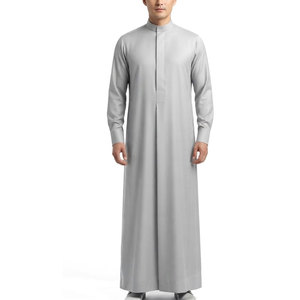 Thobe arabe confortable, vêtement musulman traditionnel avec col montant, manches longues, en coton, style décontracté pour le quotidien et la prière - Product Image 1