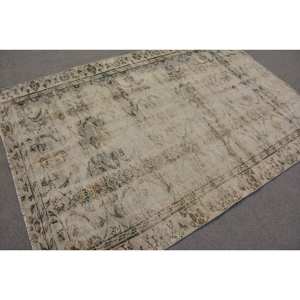 Alfombra Turca Vintage Beige Azul 5,2 X 7.6ft Lana Hecha A Mano con Pelo de Felpa Altura Forma Rectangular Patrón Abstracto para Dormitorio - Product Image 2