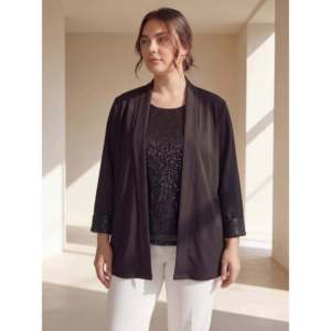 Women's <b>Plus</b> <b>Size</b> <b>Sequin</b> Sleeve <b>Jacket</b> Black - Product Image 2