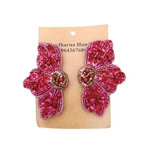 Rosette Ember Bohemian Beaded <b>Stud</b> Earrings Trendy Religious Flower Drop Earrings Made of <b>Titanium</b> and Quartz for Parties - Product Image 4