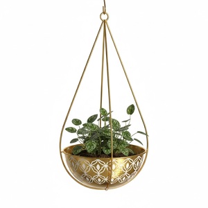 Macetas Colgantes de Metal para Interiores y Exteriores, Decoración Moderna para el Hogar, Marco de Hierro Negro con Macetas de Cerámica Azul y Blanca - Product Image 6