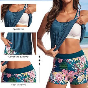 Ensemble de maillot de bain 2 pièces pour femme, haut et short, en tissu extensible, séchage rapide, coupe confortable, logo frontal, pour l'été - Product Image 3