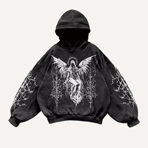 Sudadera con capucha informal para hombre con parches 3D, estampado Floral de Calavera, logotipo bordado de tela francesa suave, Sudadera con capucha de gran tamaño - Product Image 4