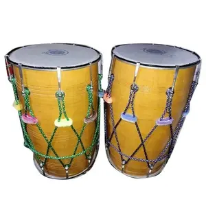 23 Inch Gele Bhangra Dhol Traditionele Bruiloft-Kirtan Dholak Indian Houten Dholak Met Moer En Bouten Tegen Goedkope Prijs Van India