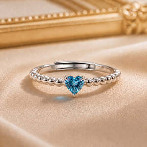 NOVAMART Fine Hallmark Silver Minimal Blue Heart <b>Ring</b> Geometric Cut Zircon Pink Sapphire <b>Opal</b> with Rhodium Plating Everyday Wear - Product Image 2