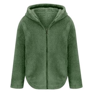 OEM Custom Manufacturers' Winter <b>Sherpa</b> <b>Fleece</b> Jacket for Women Full Zip Hooded Collar Stand Canvas Fabric Fur Pockets Included - Product Image 1