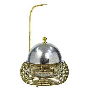 Olla Caliente Redonda Dorada Vintage, Calentador de Comida de Metal Hecho a Mano con Equipo de Servicio de Plata Martillada para Restaurante de Hotel - Product Image 1