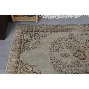 Tapis Vintage Turc 5.4 X 8.8ft Vert Beige Laine avec Motif Abstrait Style Tabriz pour Entrée ou Couloir 9x12 Rectangle - Product Image 5