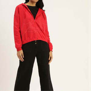 เสื้อฮู้ดเอวลอยมีซิปใส่สบายมีฮู้ดแบบรูดซิปเสื้อครอปท็อปดีไซน์ทันสมัย - Product Image 4