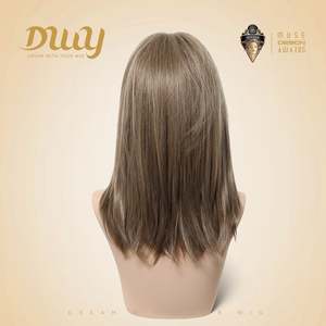 Haley C-DWY 16-Inch Long Wave Light Tea <b>Brown</b> Synthetic <b>Wig</b> Bionic Silk Top Glueless Transparent New Technology Straight Medium - Product Image 5