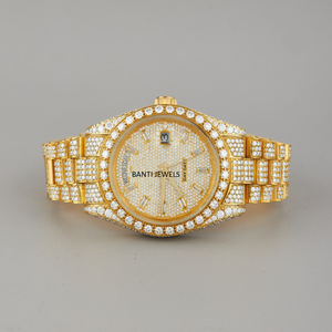 Luxury Fully Iced Out Moissanite Diamond Watch Gold Tone <b>Stainless</b> <b>Steel</b> <b>Bracelet</b> Hip Hop Jewellery Premium Shine Style - Product Image 1