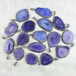 Púrpura Solar cuarzo rebanada colgante collar bisel ajuste incrustaciones tecnología niñas venta al por mayor joyería suministro regalo para mujeres - Product Image 1