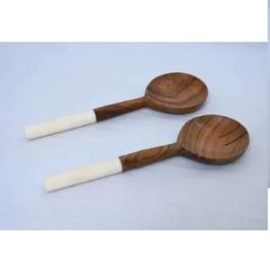 Best Quality Set of 2 Attractive Salad <b>Serving</b> Wooden and Resin <b>Spoons</b> Modern Design Stainless and Bamboo Forks for Weddings - Product Image 4