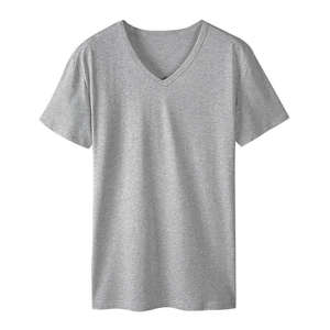 2025 vente chaude léger 100% coton respirant été col en v T-Shirts pour hommes décontracté couleur unie 180 grammes tissu tricoté - Product Image 1